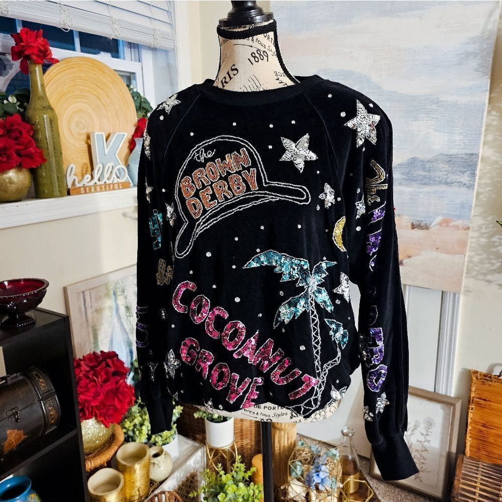 Vtg 80's Bonnie Boerer Velour Embellished Iconic Hollywood Club Scene Sweater. - Picture 12 of 15